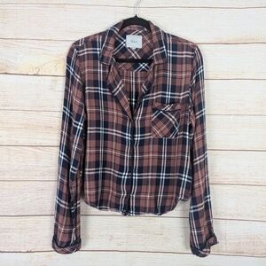 RAILS Women's Size Medium Kellen PJ Lounge Top Flannel Button Front Rose Navy